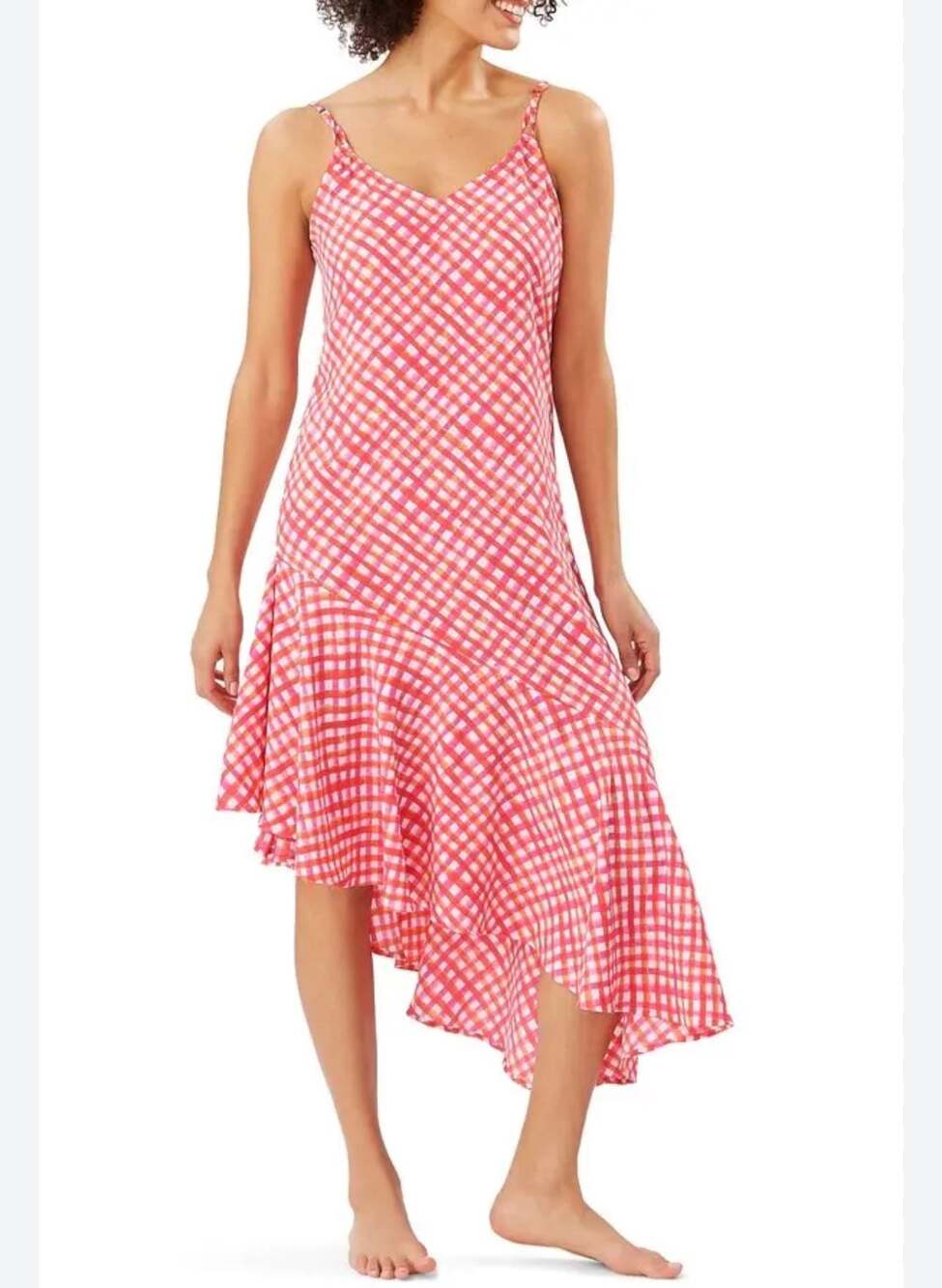 Tommy Bahama Watercolor Gingham Asymmetrical Slip Dress Size M